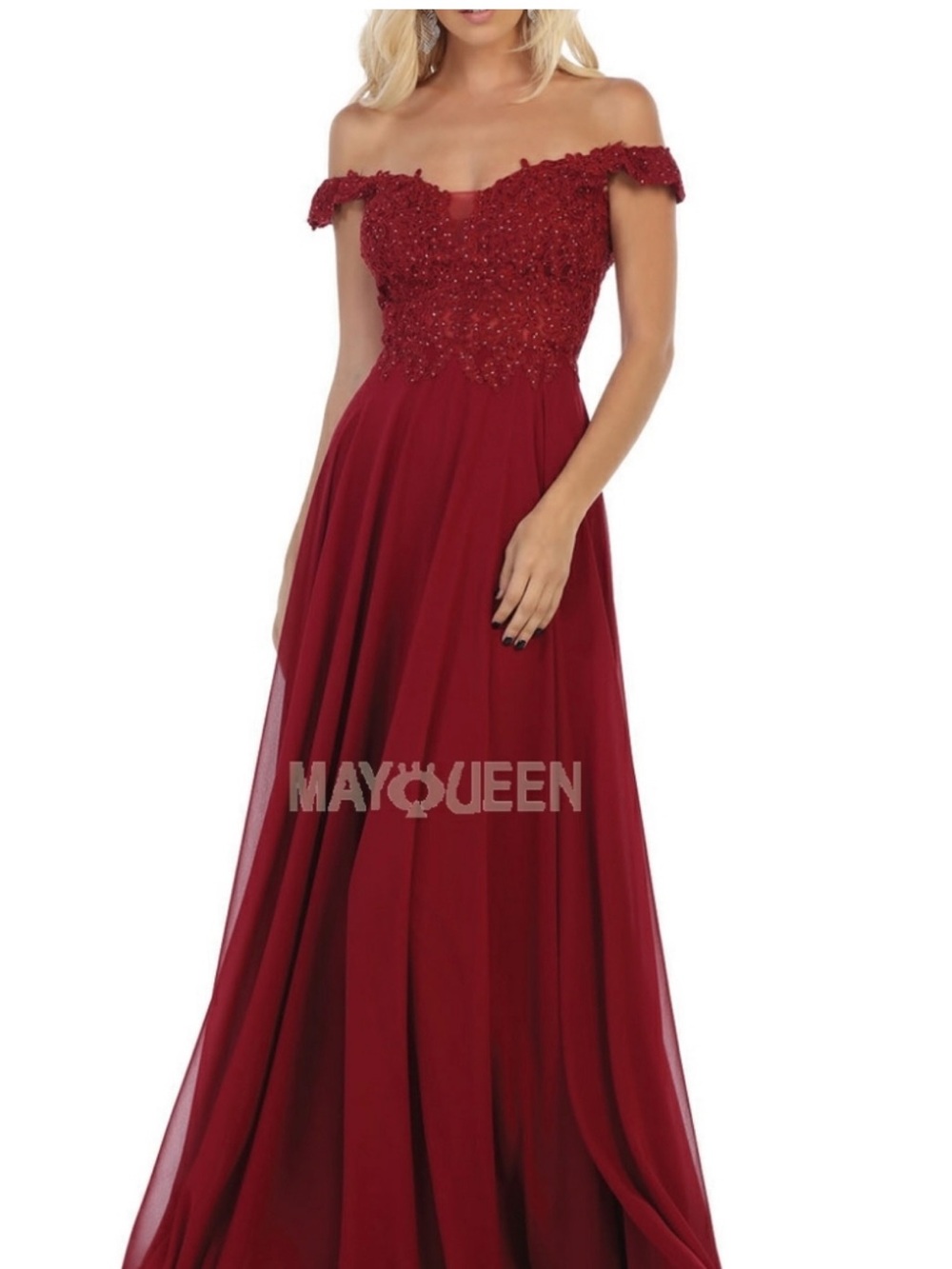 Burgundy One-Shoulder Beaded Formal Gown